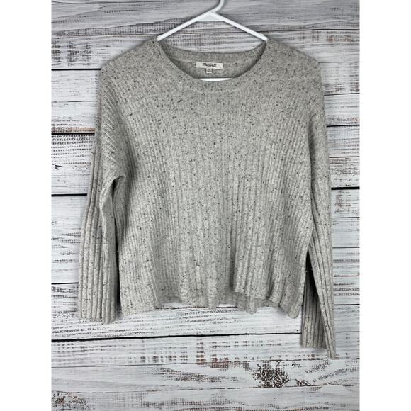 Madewell Crewneck Sweater XXS Gray Alpaca Merino Wool Ribbed Boxy Minimalist - Picture 1 of 7